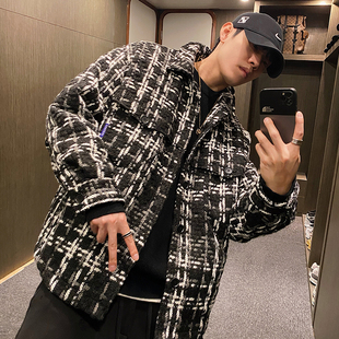 小香风编织白鸭绒外套 潮牌千鸟格羽绒服男2023年新款 MXD UGLY冬季