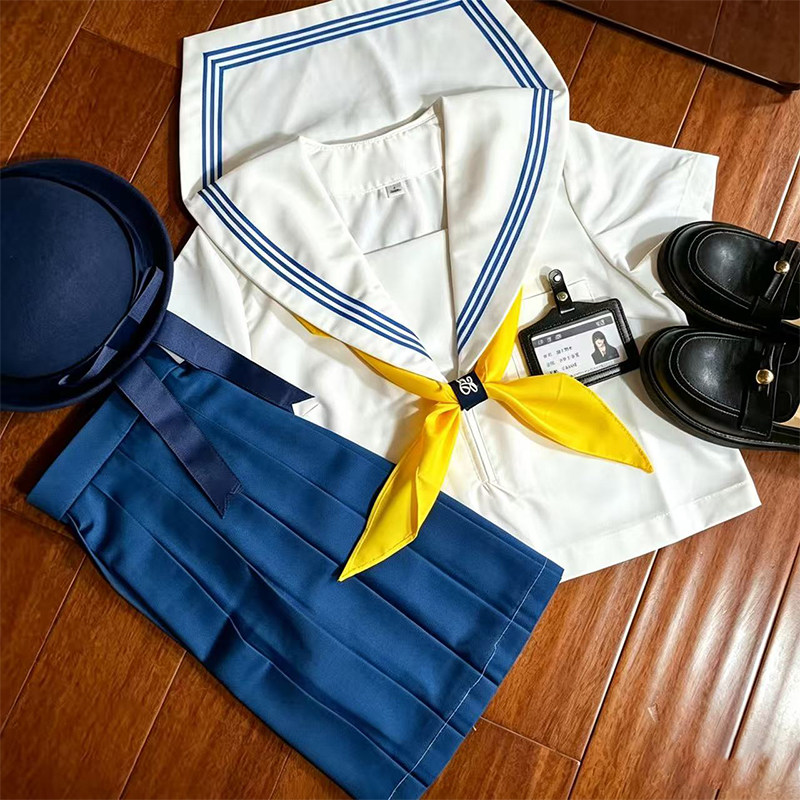 绊JK【白蓝三本】水手服JK制服日系校供学院风基础海军制服套装短