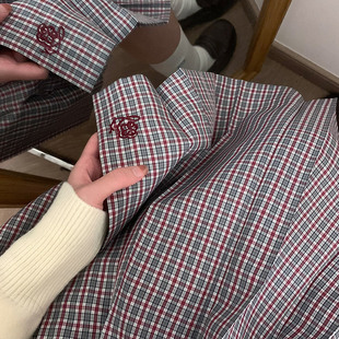 新品【望梅好】绊JK新年红色刺绣格裙学院风JK制服格裙中长裙
