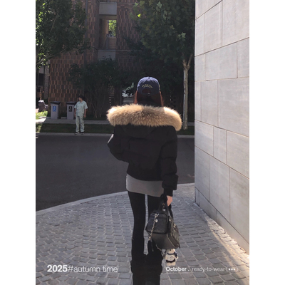 SUNONEONE 90白鸭绒貉子毛领连帽短款羽绒服女冬韩系加厚保暖外套