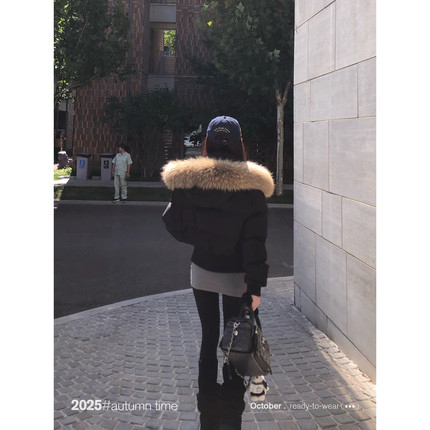 SUNONEONE 90白鸭绒貉子毛领连帽短款羽绒服女冬韩系加厚保暖外套