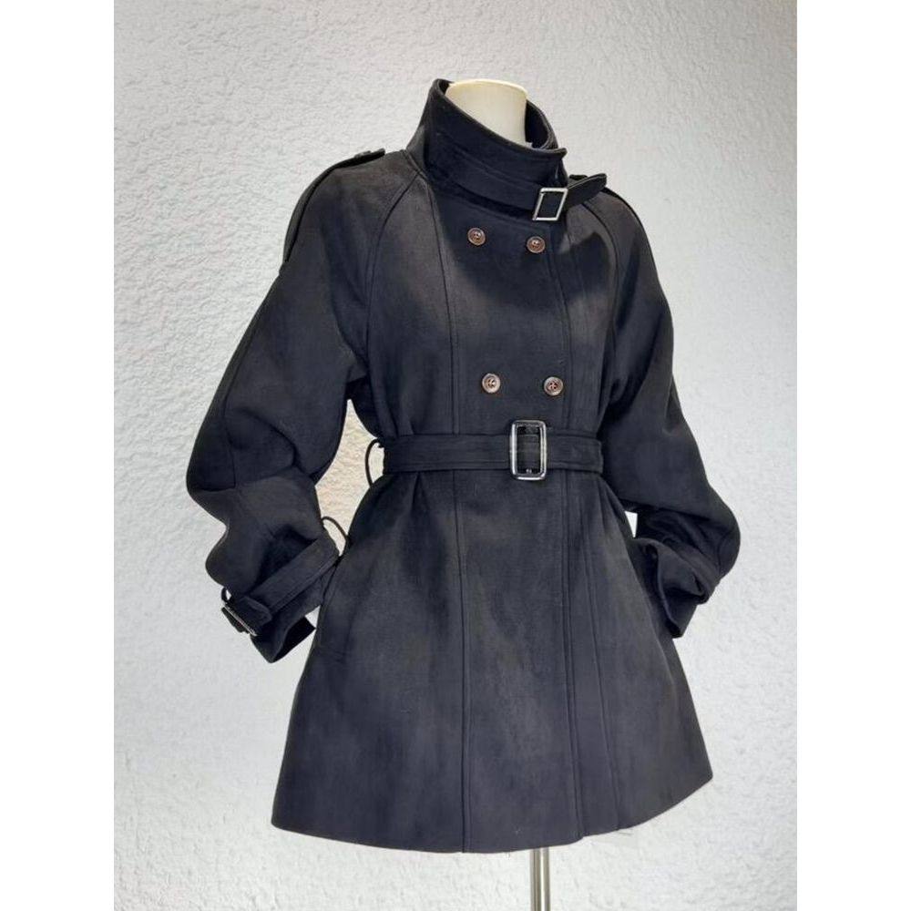 伦敦画报 秋冬新款古早vintage设计感系带收腰显瘦中长款毛呢外套