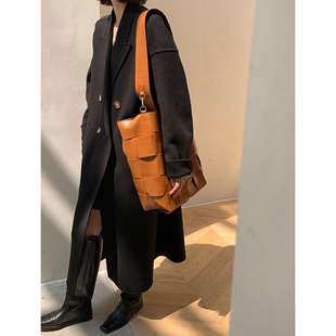 实穿长期主义黑色羊驼羊毛呢子大衣女冬季通勤百搭双排扣外套