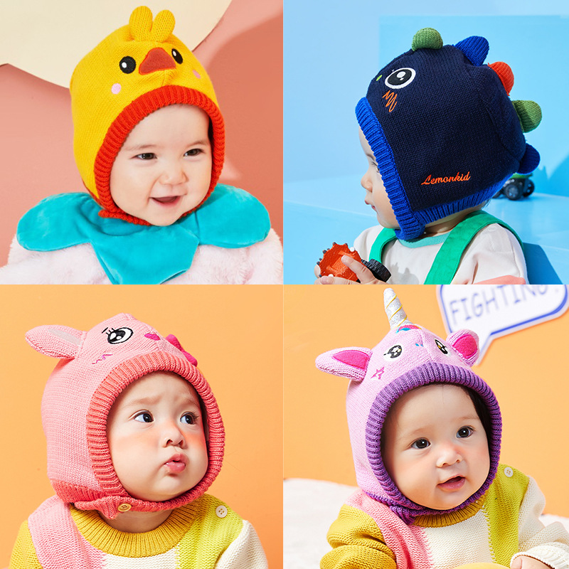柠檬宝宝婴儿毛线帽子加绒针织护耳帽秋冬季保暖儿童帽子