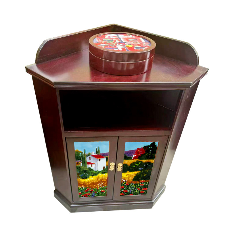 JG4888手绘陶瓷画镶嵌红花梨实木角柜复古新中式家具摆件客厅餐柜