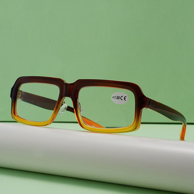 时尚复古方框老花镜男女通用防蓝光渐变色中老年舒适阅读眼镜跨境