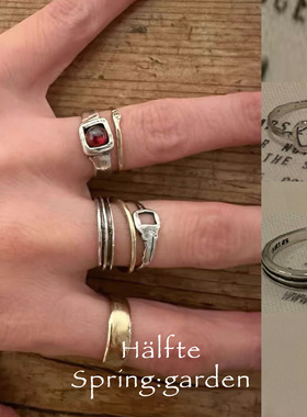 韩系小众设计mars25自制复古手工925银轨道钥匙戒指叠戴