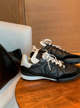 黑色百搭德训鞋！小香风菱格真皮厚底休闲运动百搭网球小白鞋板鞋