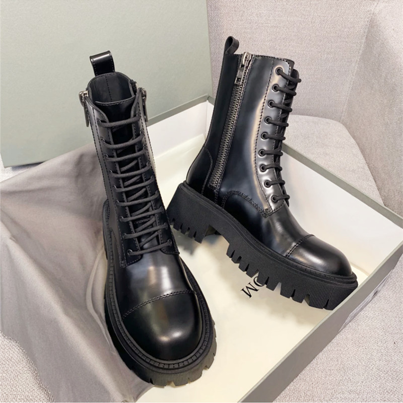 网红厚底粗跟中筒骑士靴