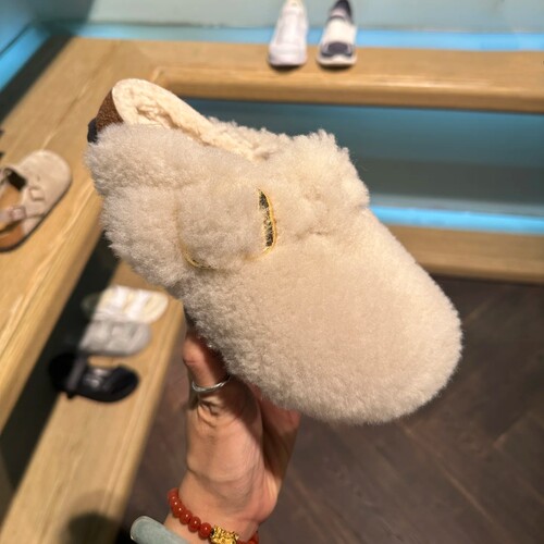 超甜！厚底冬季勃肯毛毛包头拖鞋