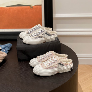 小香风吴建豪同款帆布乞丐鞋女松糕厚底休闲百搭外穿包头半拖板鞋