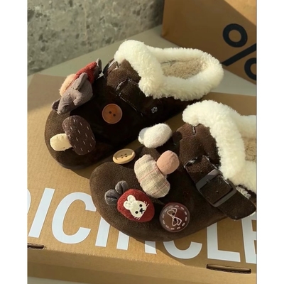 毛茸茸秋冬厚底加绒勃肯鞋毛毛鞋