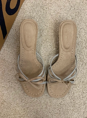 6cm精致显气质！夏季蝴蝶结细带露趾高跟细跟仙女风外穿凉拖鞋女