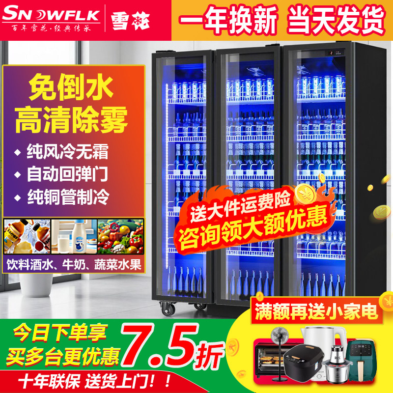雪花冷藏展示柜饮料柜立式冰箱保鲜柜双开门冷饮超市商用啤酒冰柜