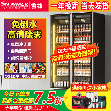 雪花网红酒水展示柜饮料柜啤酒柜立式冷藏冰箱保鲜柜双门商用冰柜