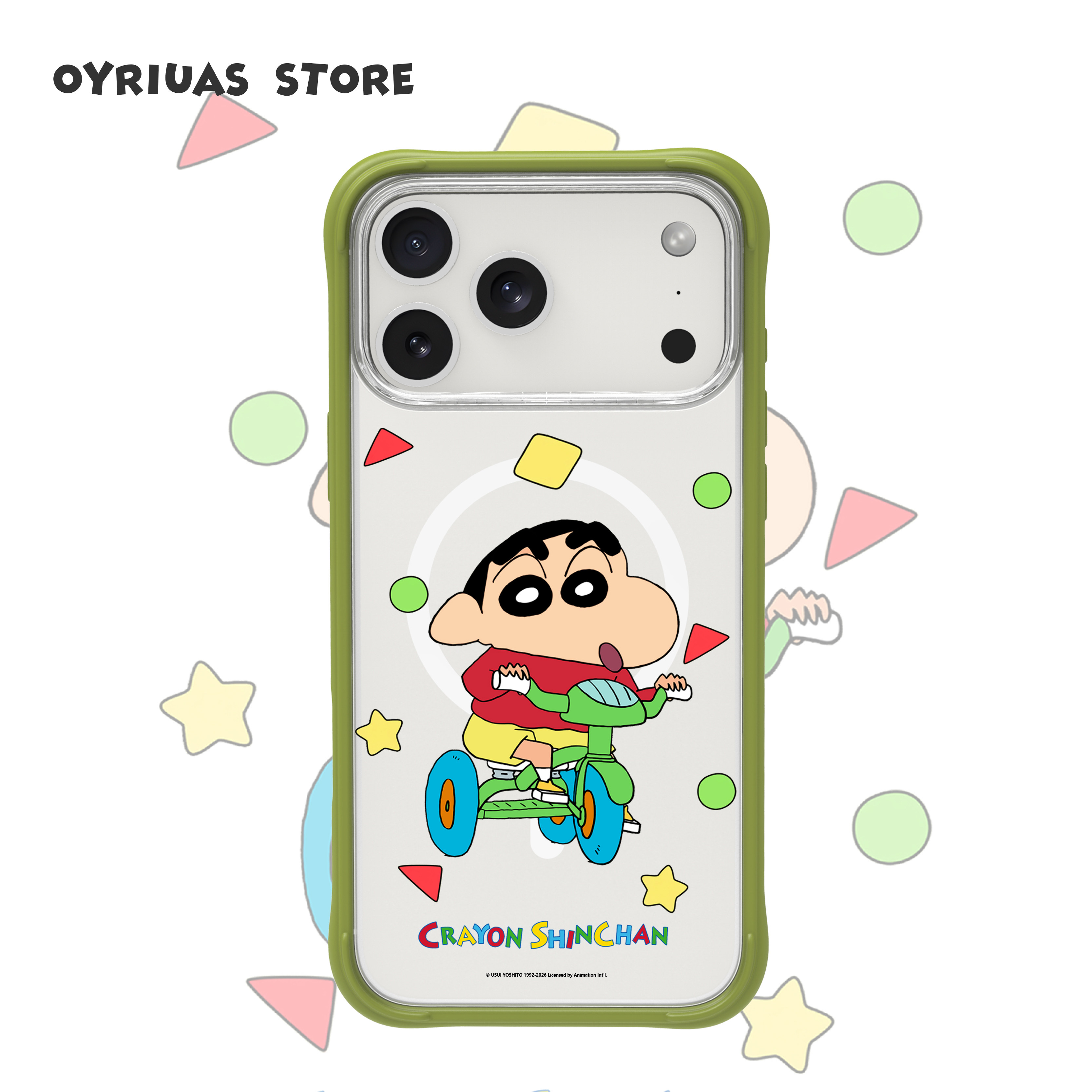 Oyriuas 小新骑行 适用苹果16pm/17pm磨砂磁吸可拆卸液态硅胶手机壳全包保护套磨砂背板抗指纹防摔可爱保护套