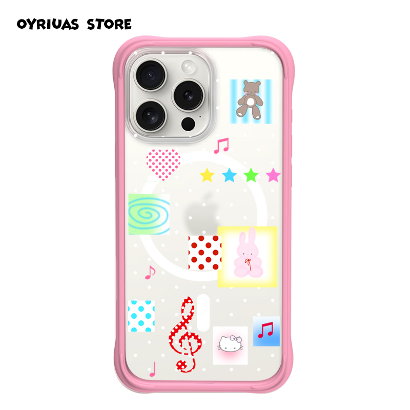 Oyriuas 磨砂磁吸夏日音乐会 适用iPhone16promax 可拆卸硅胶边框手机壳二合一 拼贴风 波点