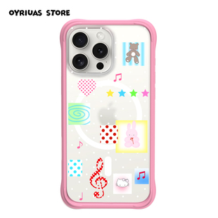 可拆卸硅胶边框手机壳二合一 Oyriuas 磨砂磁吸夏日音乐会 适用iPhone16promax 波点 拼贴风