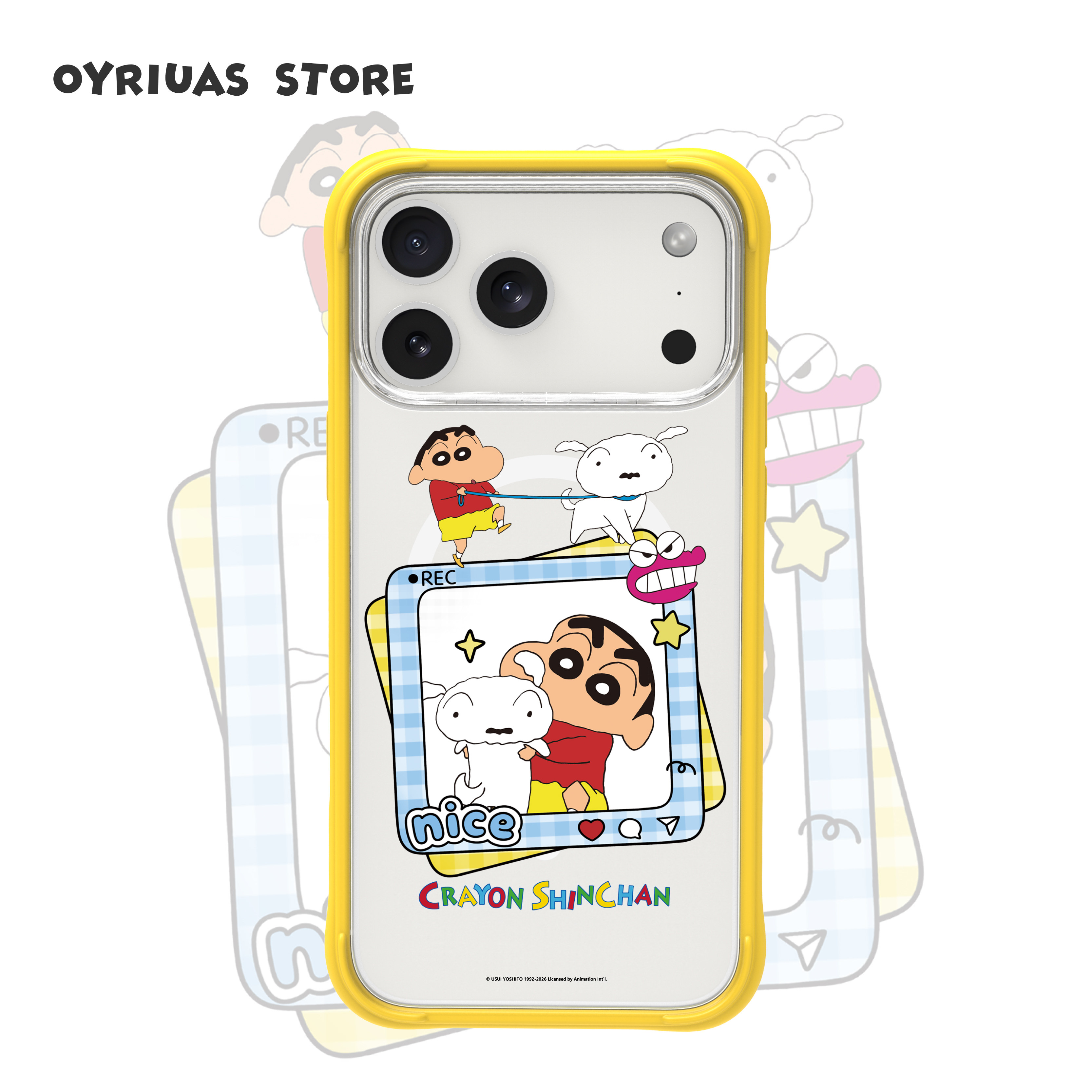 Oyriuas蜡笔小新 定格瞬间 适用苹果16/17promax磨砂磁吸可拆卸液态硅胶手机壳全包保护套磨砂背板抗指纹防摔图片