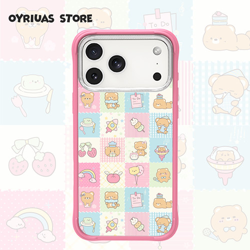 Oyriuas 小熊拼贴 适用苹果16pm/17pm磨砂磁吸可拆卸液态硅胶手机壳全包保护套磨砂背板抗指纹防摔可爱保护套