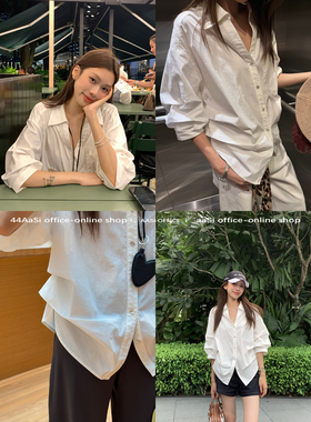 44AaSi原创 会凹造型的白衬衫 本期重推夏季翻领泡泡袖收腰衬衣