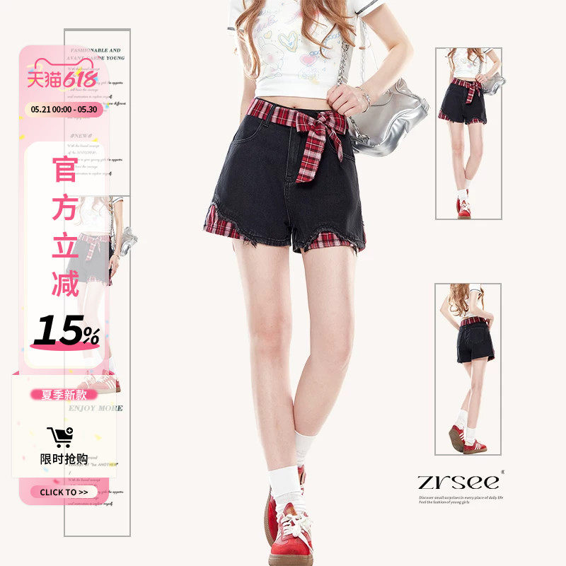 自然涩美式y2k黑色牛仔短裤女夏季外穿春秋新款梨型身材高腰裤子