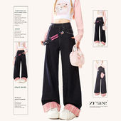小个子宽松阔腿裤 自然涩侧拉链直筒牛仔裤 美式 新款 子 女2026春秋季