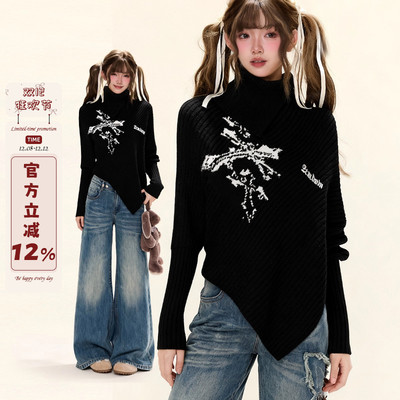 轻亚风小斗篷高领毛衣女秋冬新款