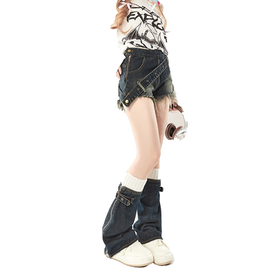 新款辣妹牛仔短裤+腿套