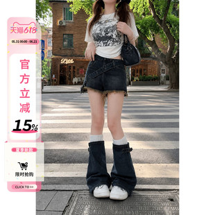 自然涩侧拉链牛仔短裤女夏季新款美式设计感遮肉显瘦腿套拆分裤子