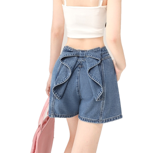 自然涩蝴蝶结夏日绝美牛仔短裤女夏季多巴胺穿搭新款a字阔腿裤子