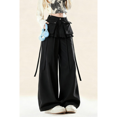 秋冬季新款假两件屁帘工装裤女款