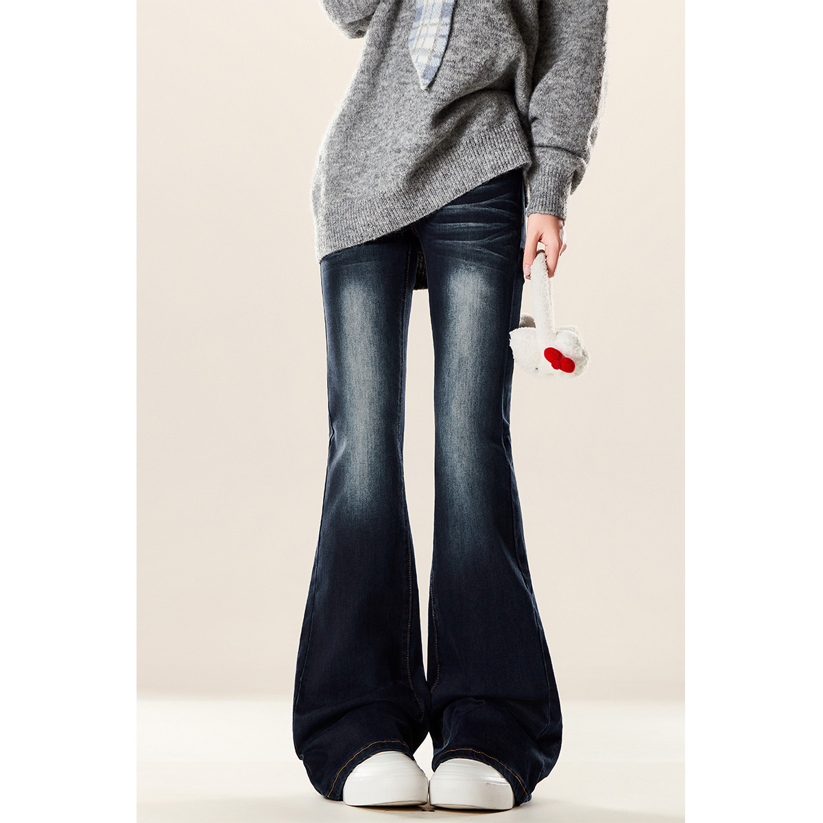 复古折痕设计感微喇牛仔裤女秋冬