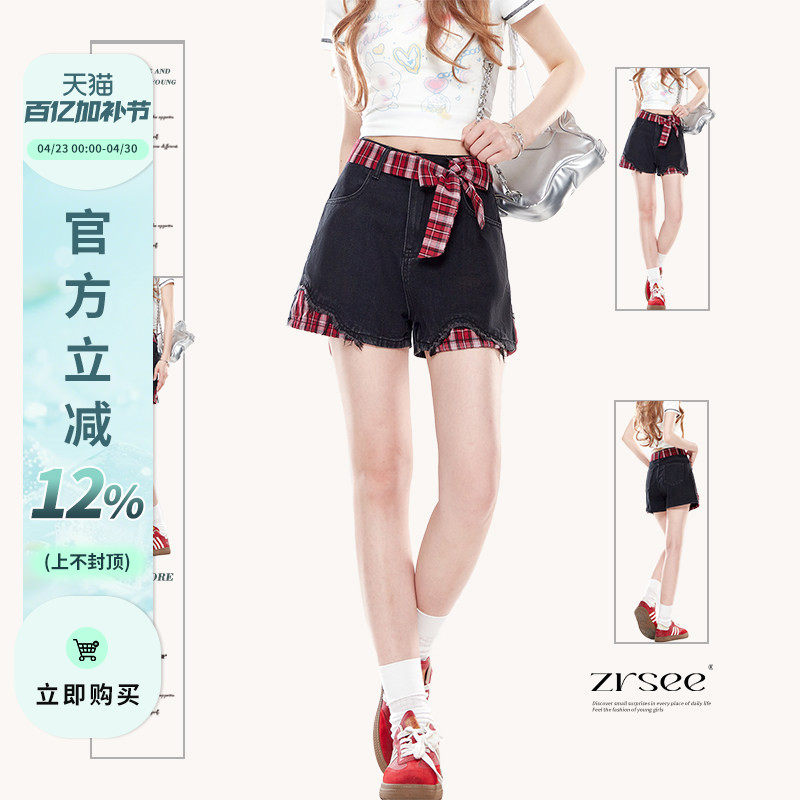 自然涩美式y2k黑色牛仔短裤女夏季外穿春秋新款梨型身材高腰裤子