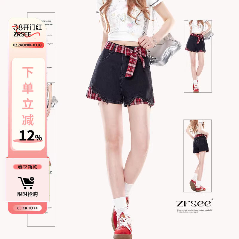 自然涩美式y2k黑色牛仔短裤女夏季外穿春秋新款梨型身材高腰裤子