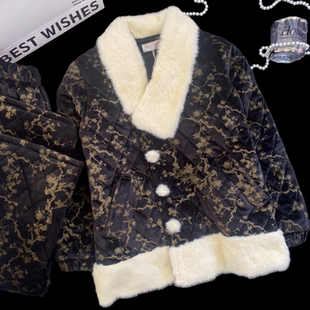 夏邑公主轻奢三层夹棉睡衣女冬加厚保暖毛绒家居服开衫套装可外穿