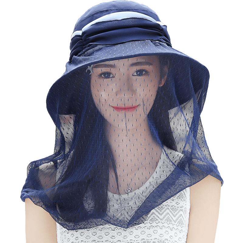 防晒帽子女夏防晒遮阳帽遮脸防紫外线太阳帽大沿骑车可折叠网纱帽