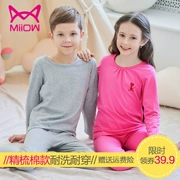 Đồ lót trẻ em mèo dài tay cotton ấm áp phù hợp với cotton trong quần áo trẻ em nhà lớn quần áo bé trai và bé gái mùa thu - Quần áo lót