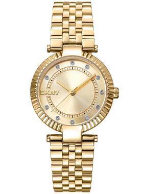 代购DKNY唐可娜儿女士腕表防水计时夜光日期金属钢带金色镶钻