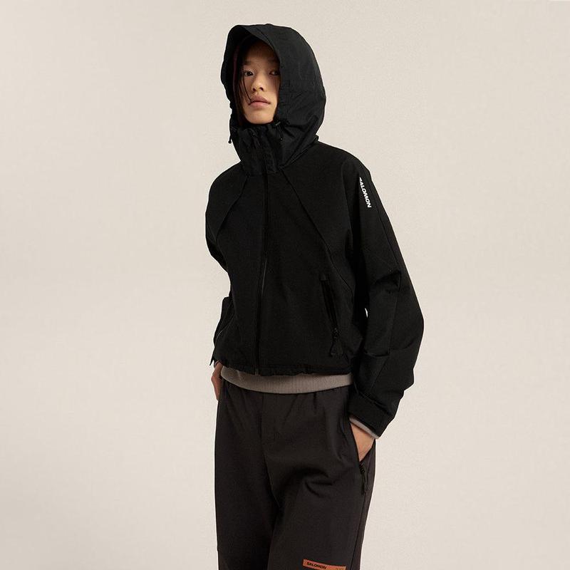 代购SALOMON萨洛蒙女士冲锋衣防风防水保暖软壳衣连帽短款户外夹