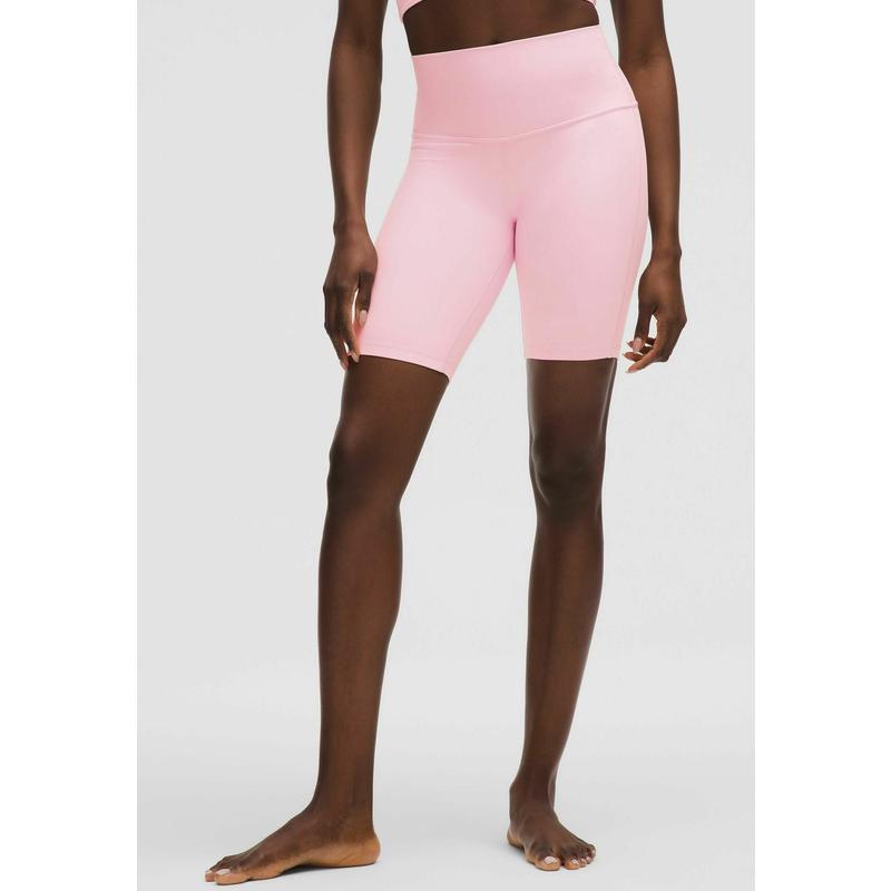 lululemon/露露乐蒙女式高腰修身短裤弹力瑜伽裤粉色简约运动裤