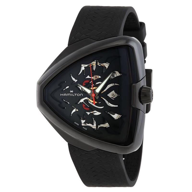 代购HAMILTON男士腕表夜光防水自动上链80小时动力黑色橡胶带钢