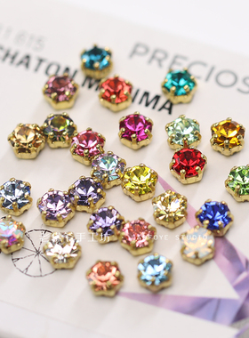 捷克宝仕奥莎ss29圆形手缝爪钻6.3mm皇冠金色爪托 法式刺绣串珠钻