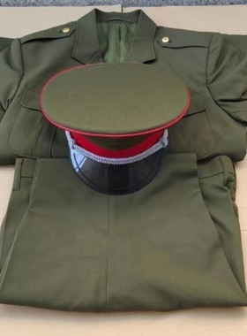 老式正品正宗87夏服正品毛料军绿色服装套装夏套装干部凡立丁全套