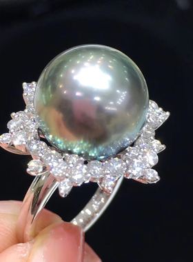 极光孔雀绿大溪地镜面雪花戒指