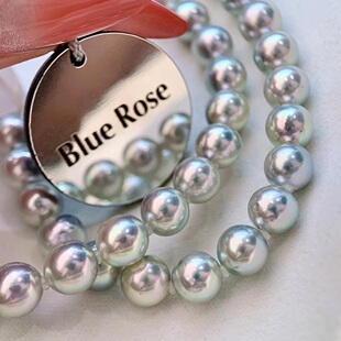 日本真科研证书真多麻蓝玫瑰人鱼姬色银蓝色蓝灰色akoya珍珠项链