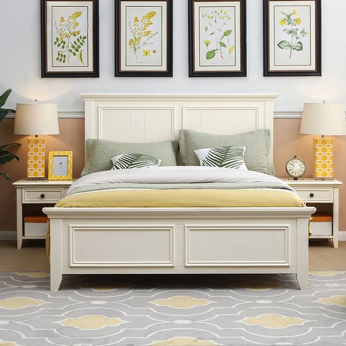 慕盛家具美式双人床全实木奶油白