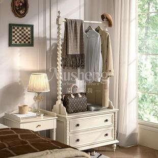 法式奶油白实木斗柜客厅靠墙储物柜卧室床头收纳柜北欧轻奢挂衣架