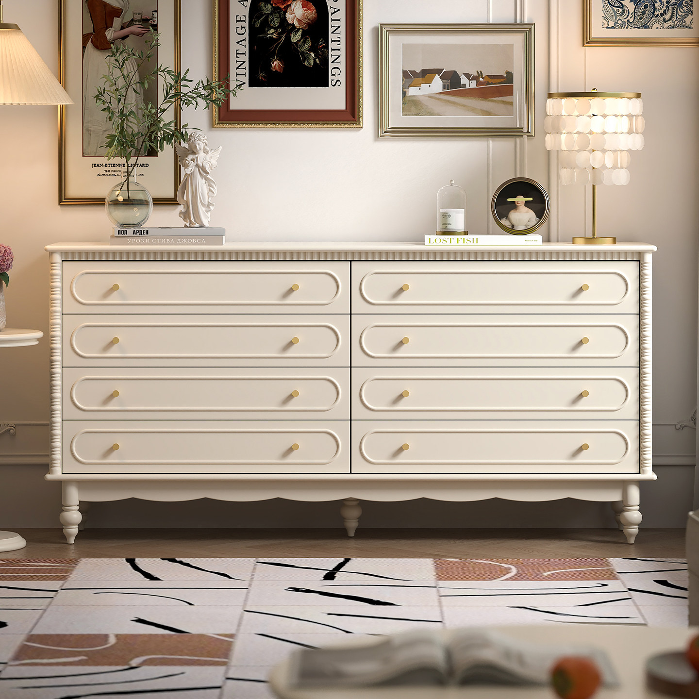 奶油白实木斗柜客厅靠墙储物收纳柜子法式美式卧室床尾床头抽屉柜