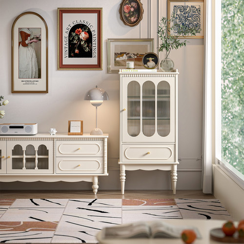 慕盛法式复古玻璃门实木酒柜储物